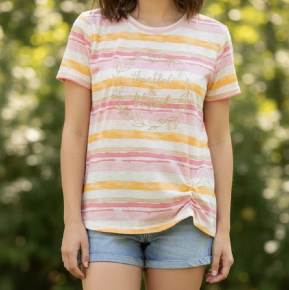 ava james thankful & blessed women's blouses Multi Color Size Small‎